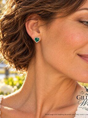 Rachel Ashwell Green Heart CZ Halo Stud Earrings 925 Silver New Box